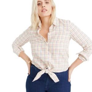 Madewell Tie Front Button Down Shirt in Rainbow Plaid.Small. Excellent Condition